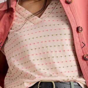 Women WHITE STUFF NWT Embroidered Stripe Short Sleeve Cotton TShirt Ivory-US 6/S